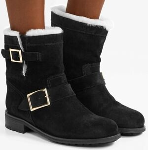 JIMMY CHOO 'Youth' Shearling-Lined Suede Biker Boots